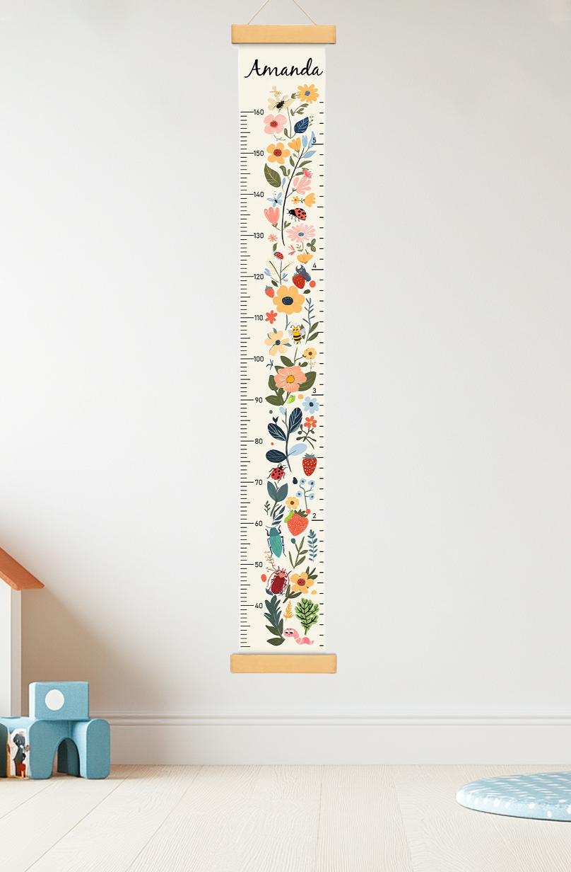 Personalisierter hängender Leinwand-Höhenmesser mit Blumenmuster für den Garten