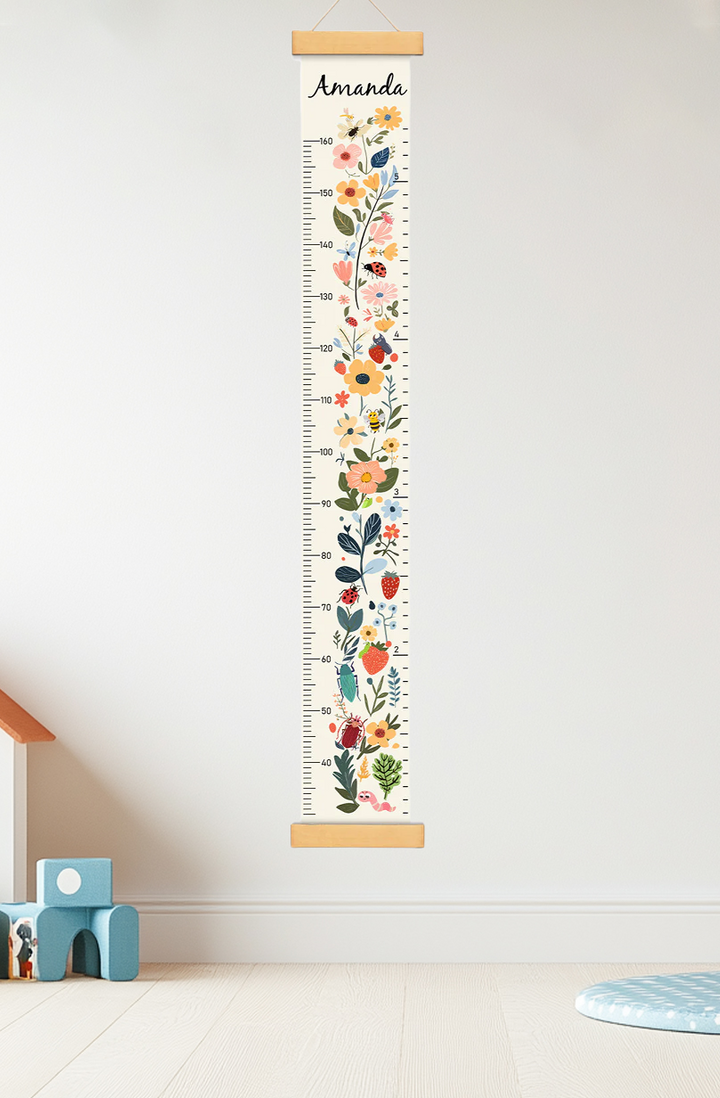 Personalisierter hängender Leinwand-Höhenmesser mit Blumenmuster für den Garten