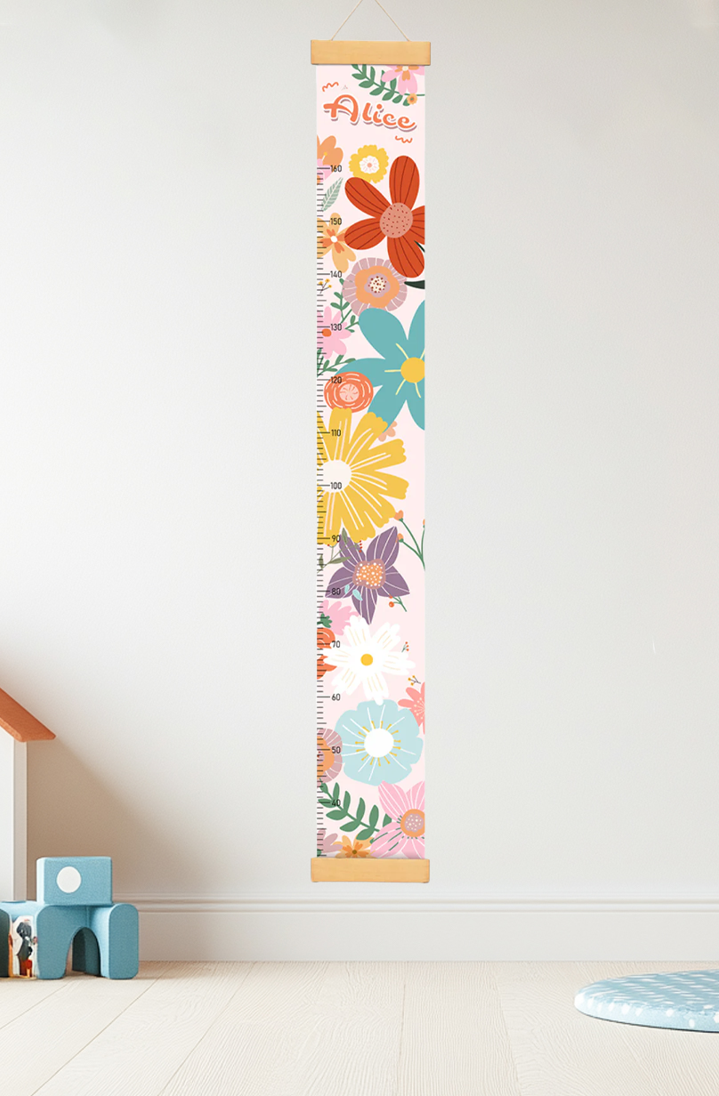 Personalized Flowers Hanging Canvas Height Ruler