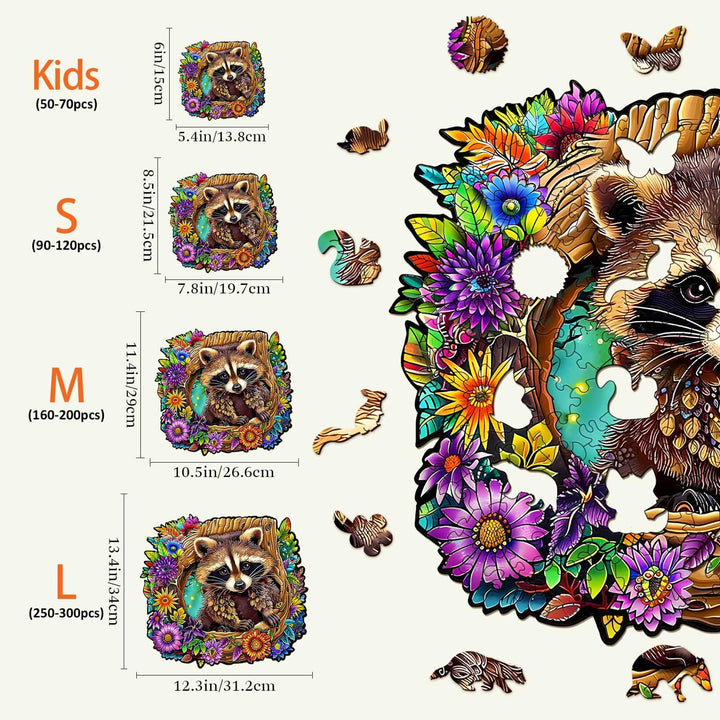 Raccoon's Secret Tree Den Wooden Jigsaw Puzzle