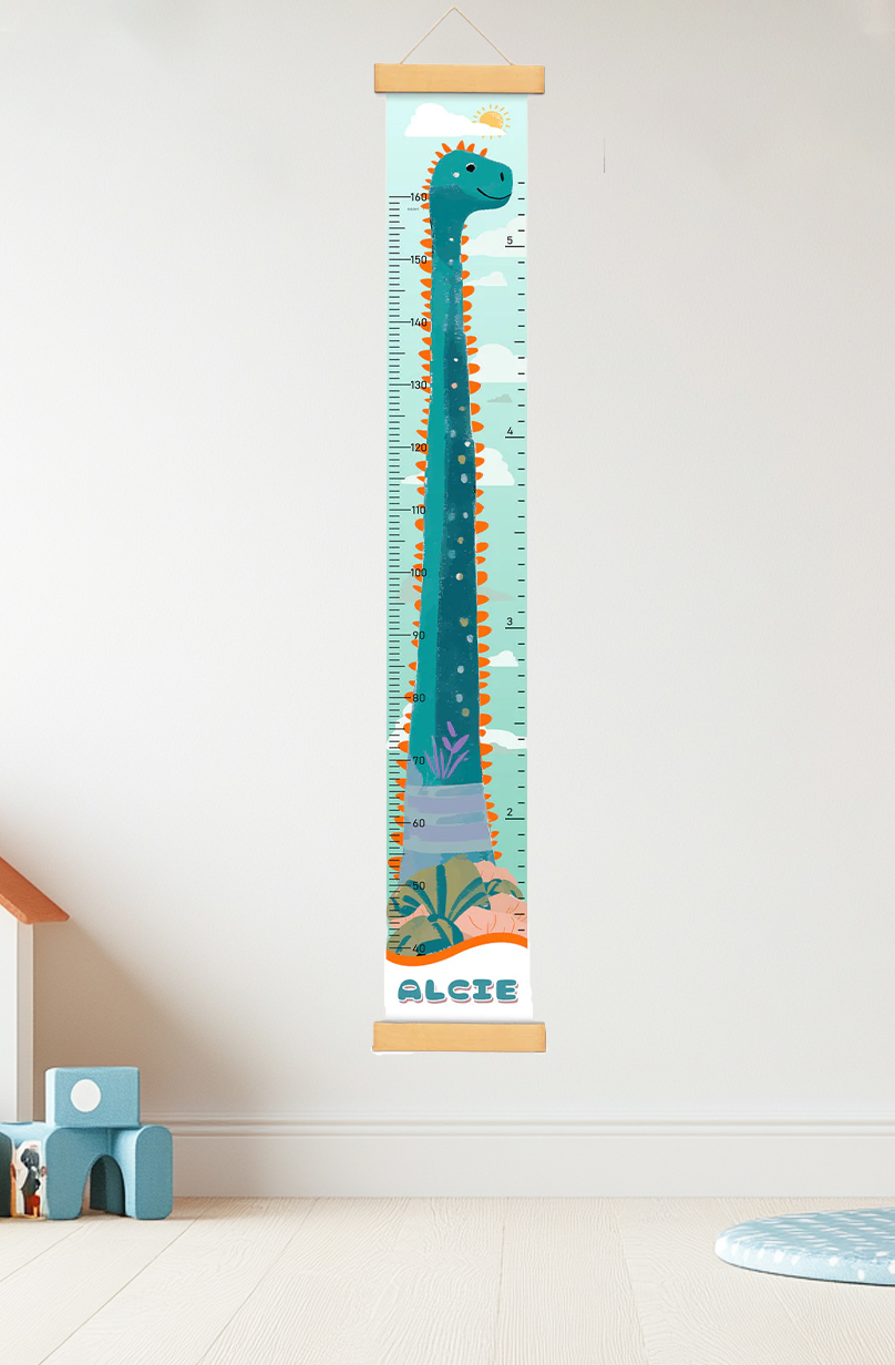 Personalized Dinosaur Growth Hanging Canvas Height Ruler
