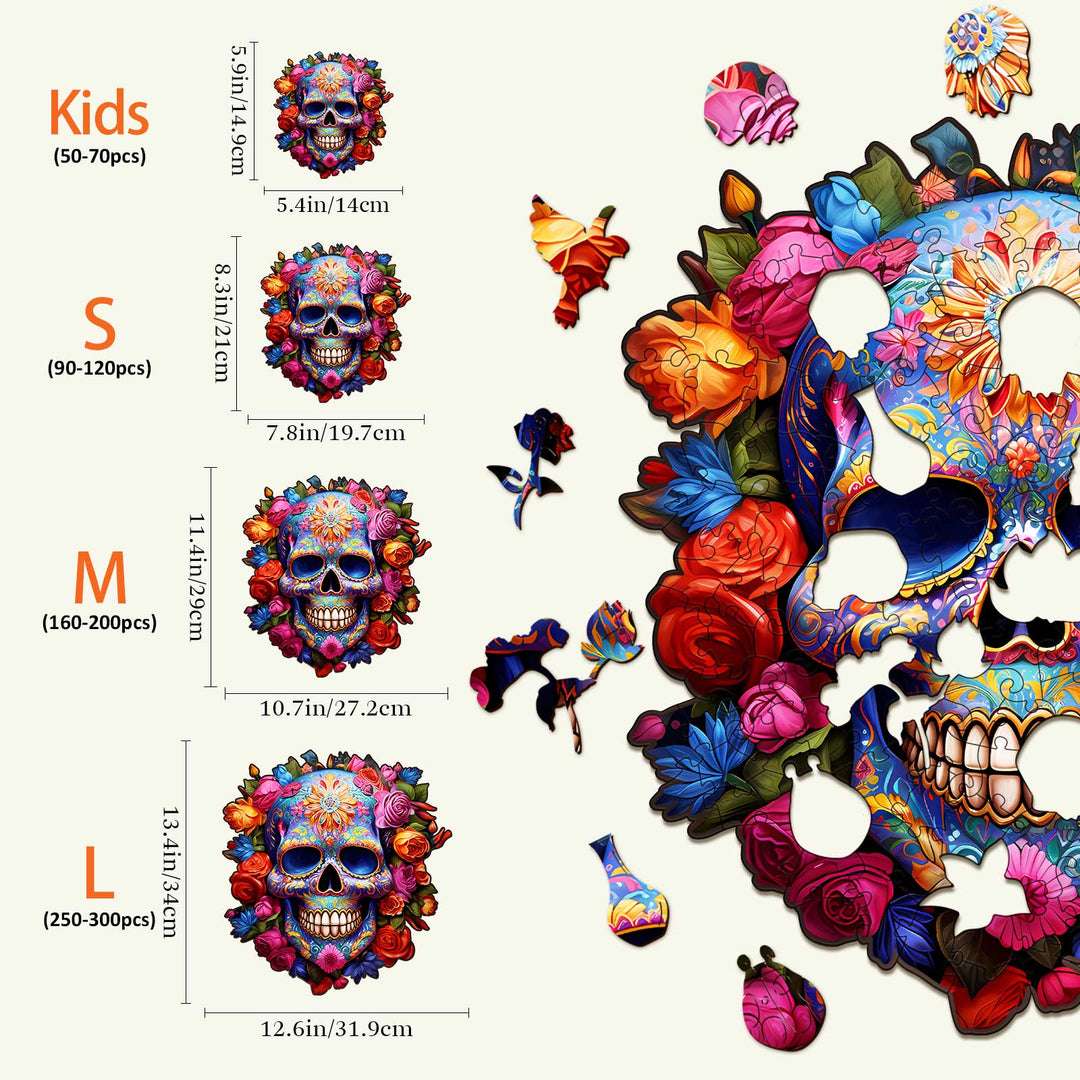 Rompecabezas de madera de flores y calaveras 