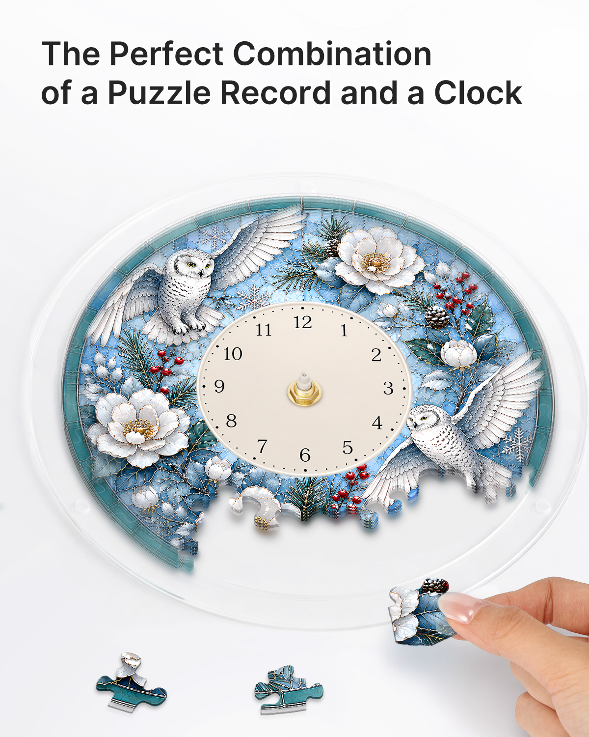 DIY Acrylpuzzle-Uhr Bausatz - Winter Schneeeulen