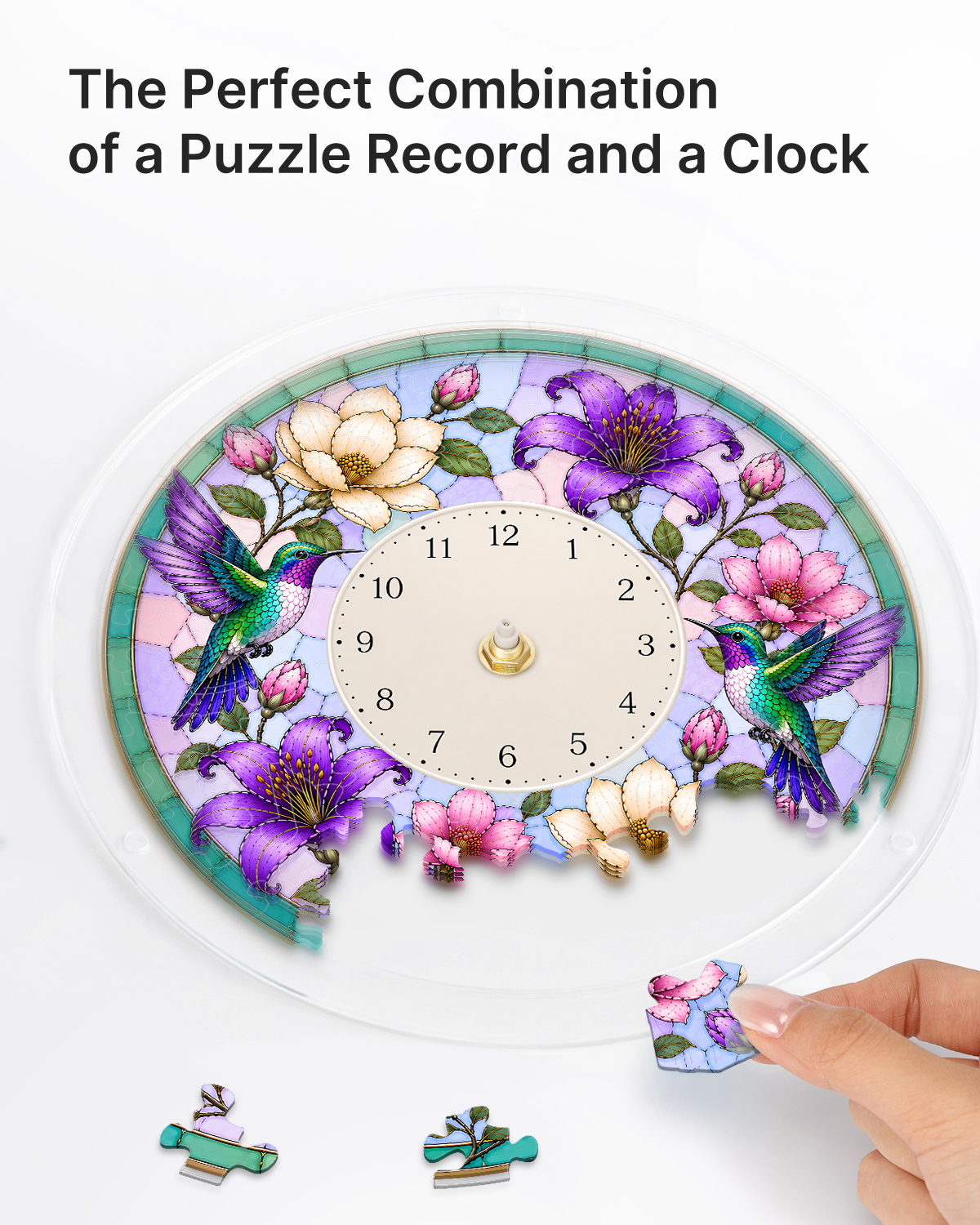 DIY Acrylpuzzle-Uhr Bausatz - Frühling Kolibris Blüte