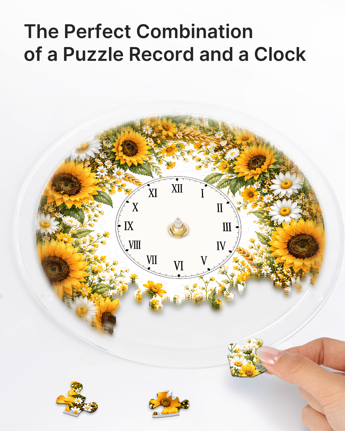 DIY Acrylpuzzle-Uhr Bausatz - Goldenes Sonnenblumenfeld