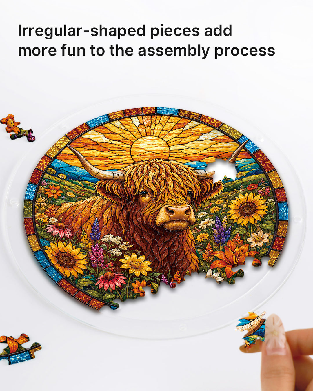 Acrylic Jigsaw Puzzle Suncatcher - Blooming Highland Cow