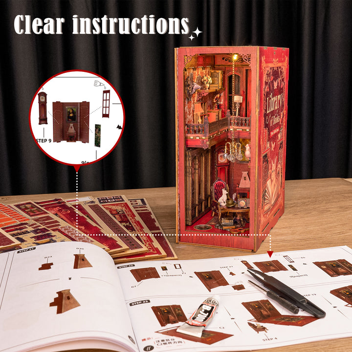 Salle d'étude rétro – Kit de coin de livre DIY, puzzle en bois 3D