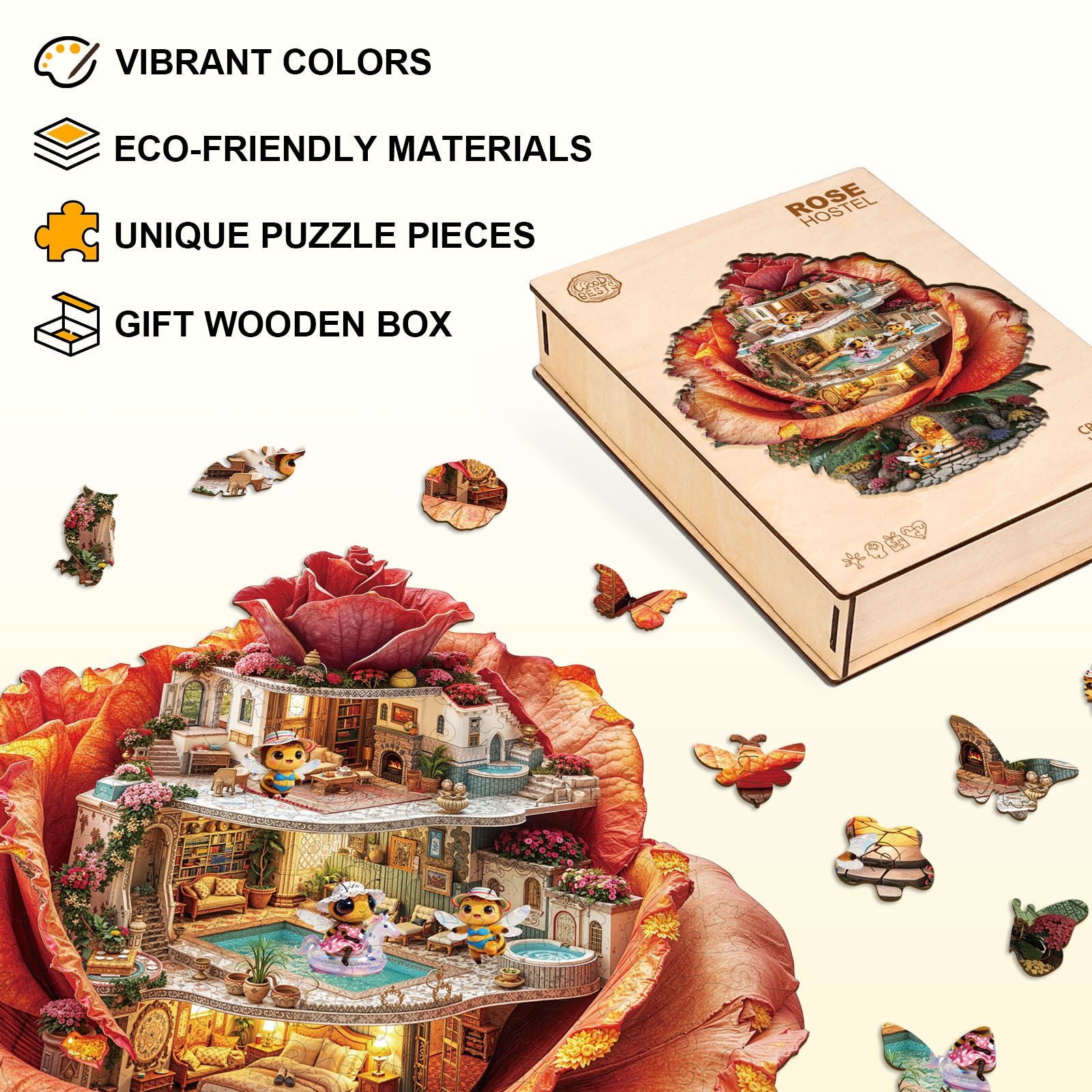Puzzle en bois Auberge Rose