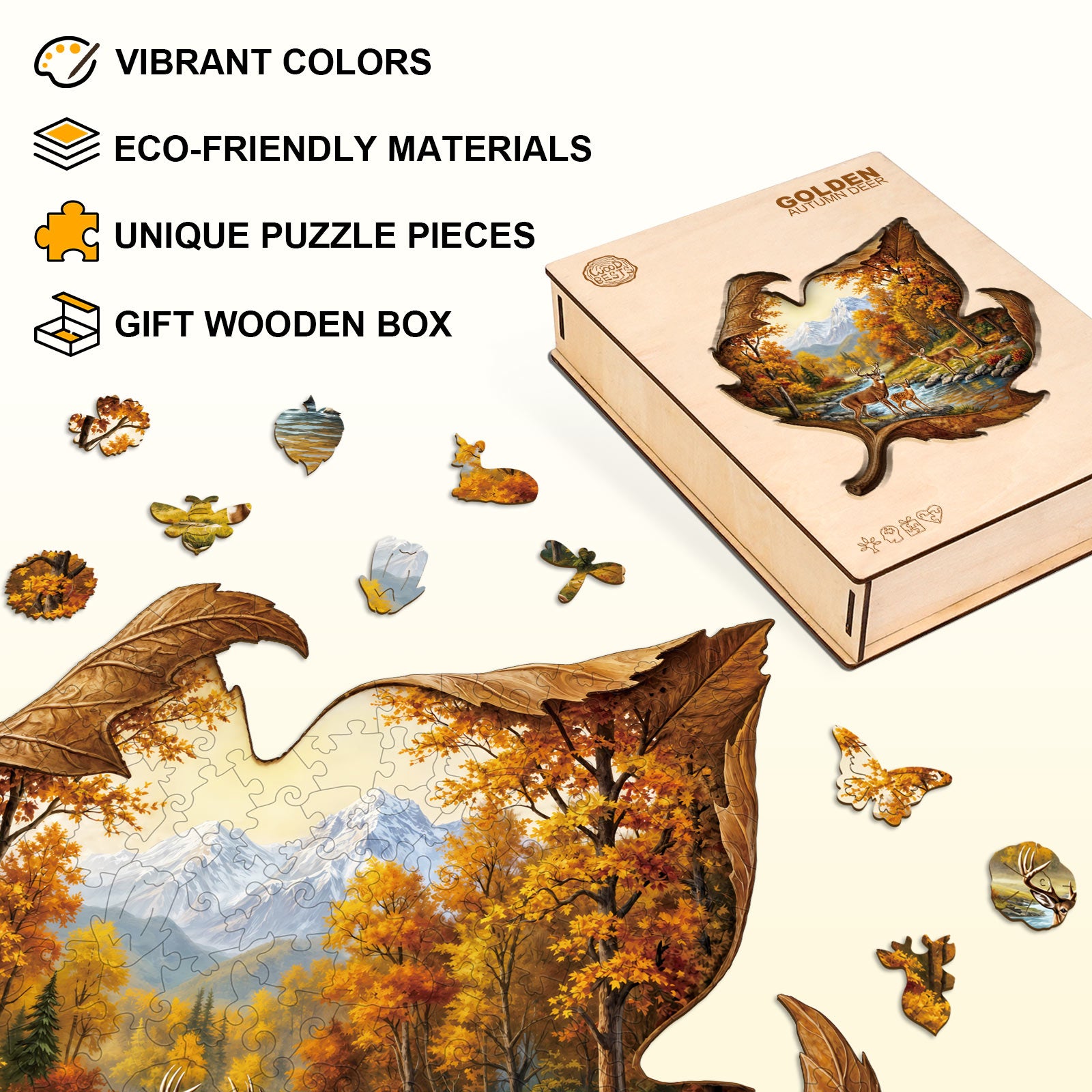 Golden Autumn Deer Wooden Jigsaw Puzzle