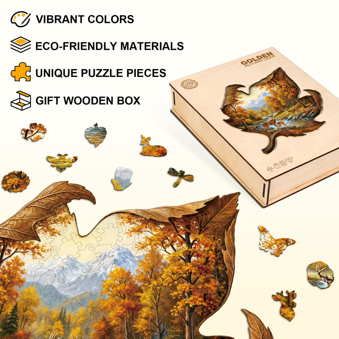 Golden Autumn Deer Wooden Jigsaw Puzzle