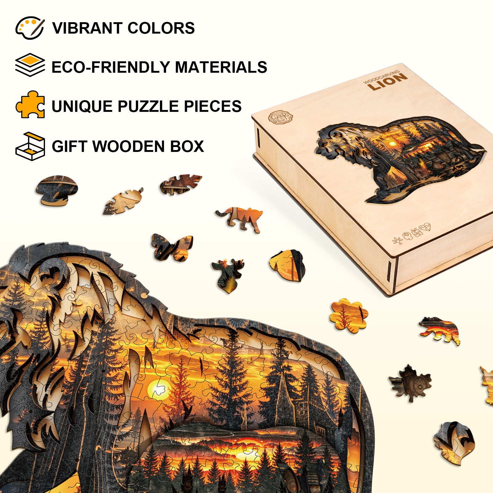 Puzzle en bois Lion sculpté