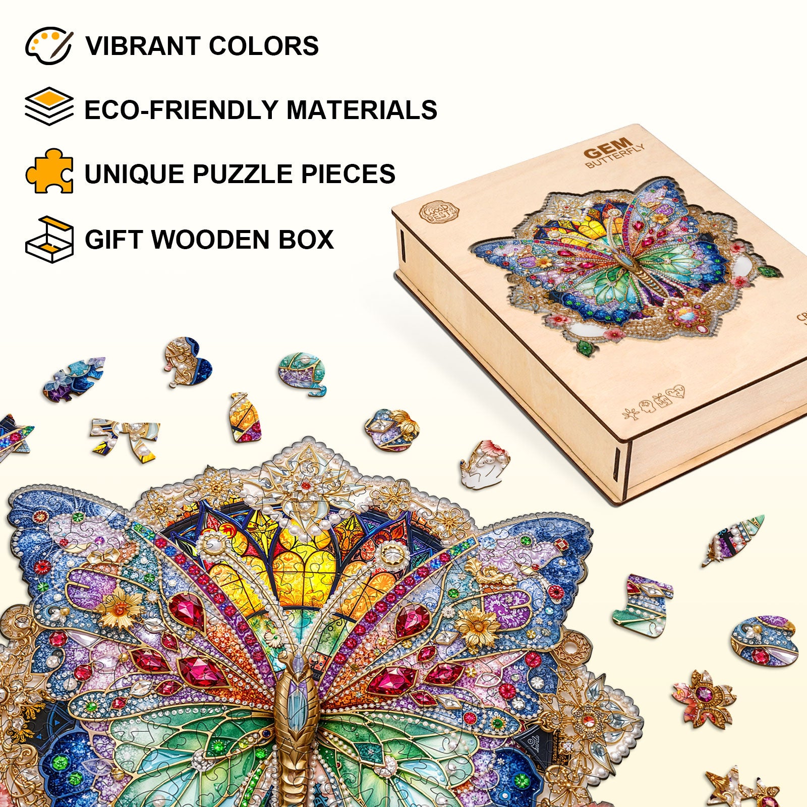 Gem Butterfly Wooden Jigsaw Puzzle