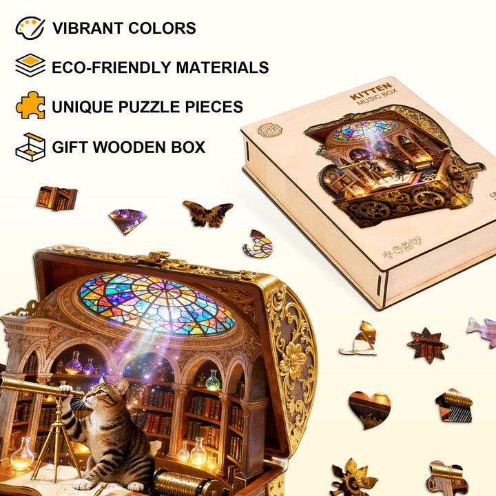 Kitten Music Box Wooden Jigsaw Puzzle