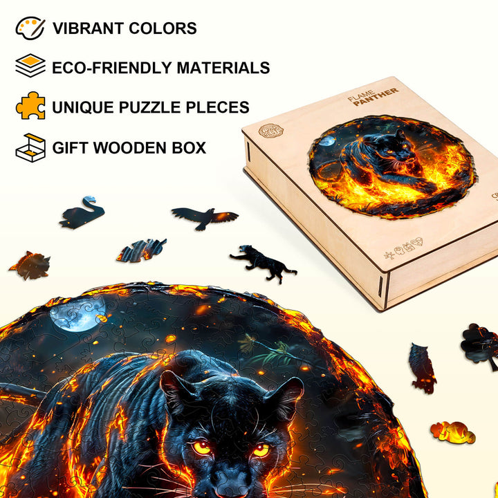 flame panther Wooden Jigsaw Puzzle