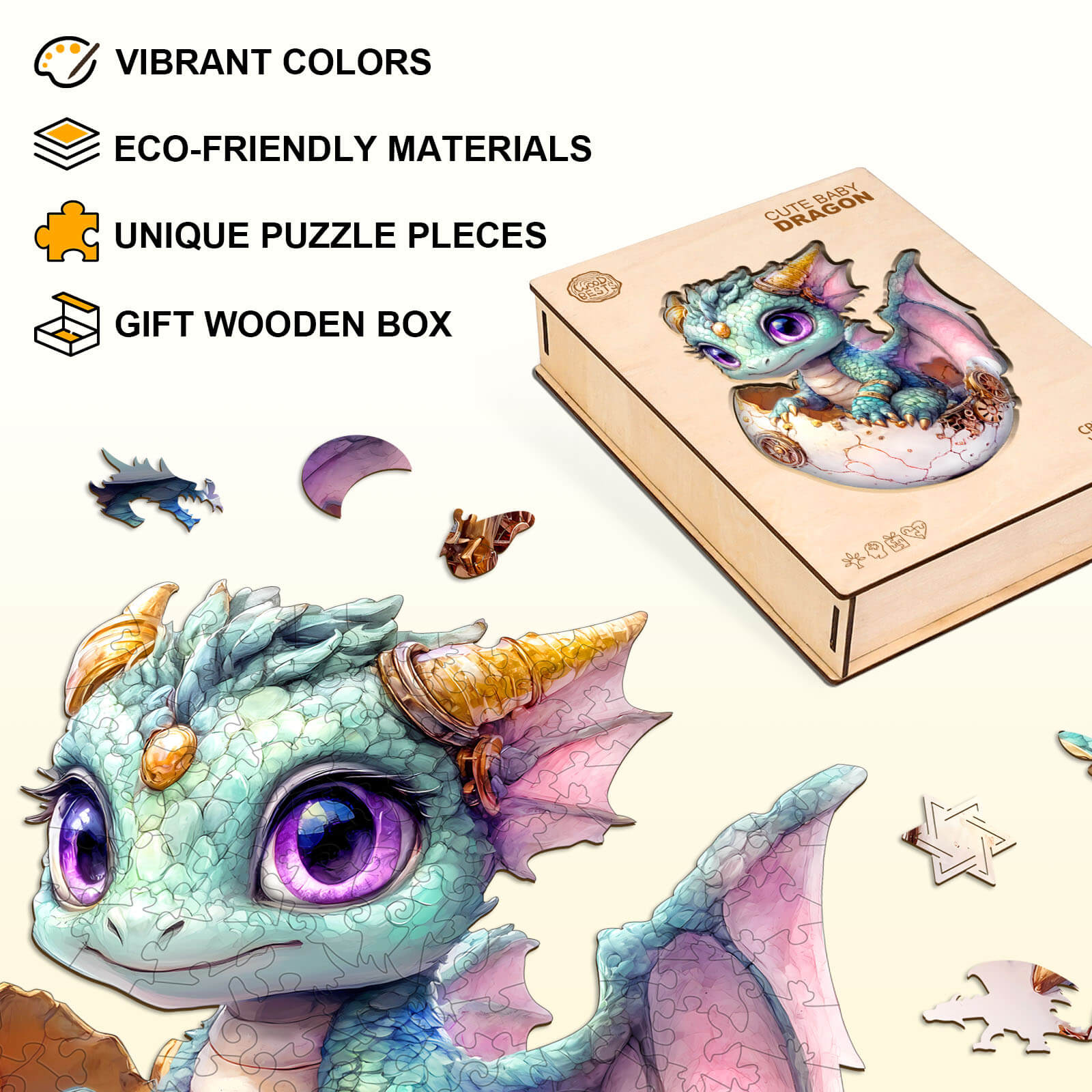 Niedliches Baby-Drachen-Holzpuzzle