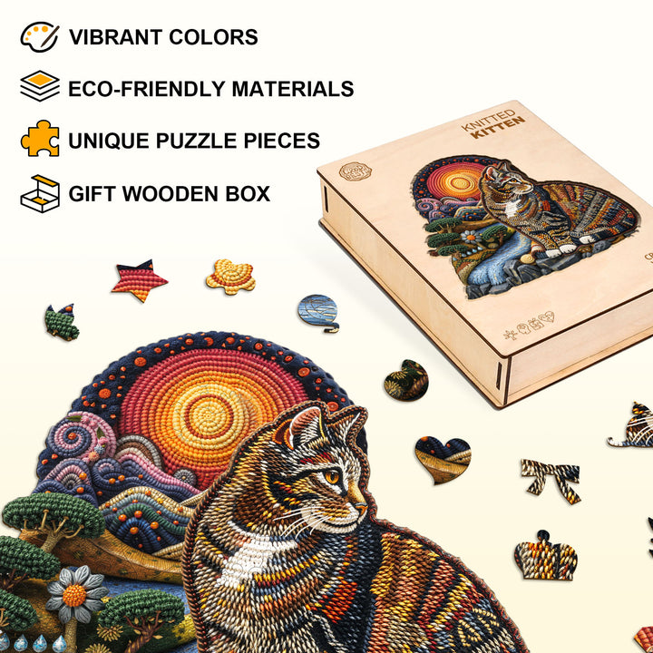 knitted kitten Wooden Jigsaw Puzzle