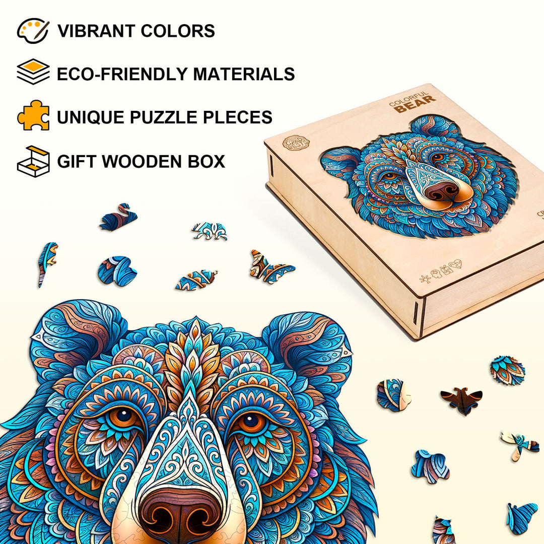 Puzzle en bois coloré en forme d'ours