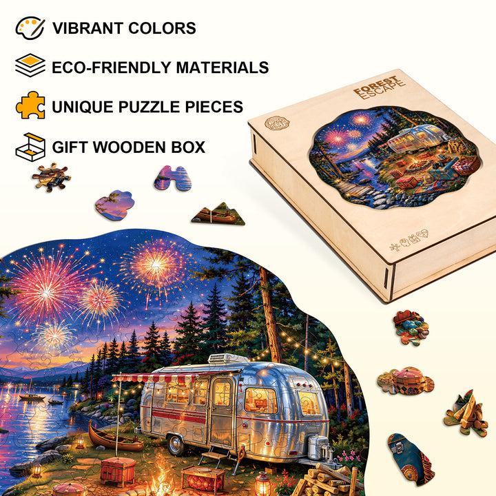 Lakeside Fireworks  Wooden Jigsaw Puzzle