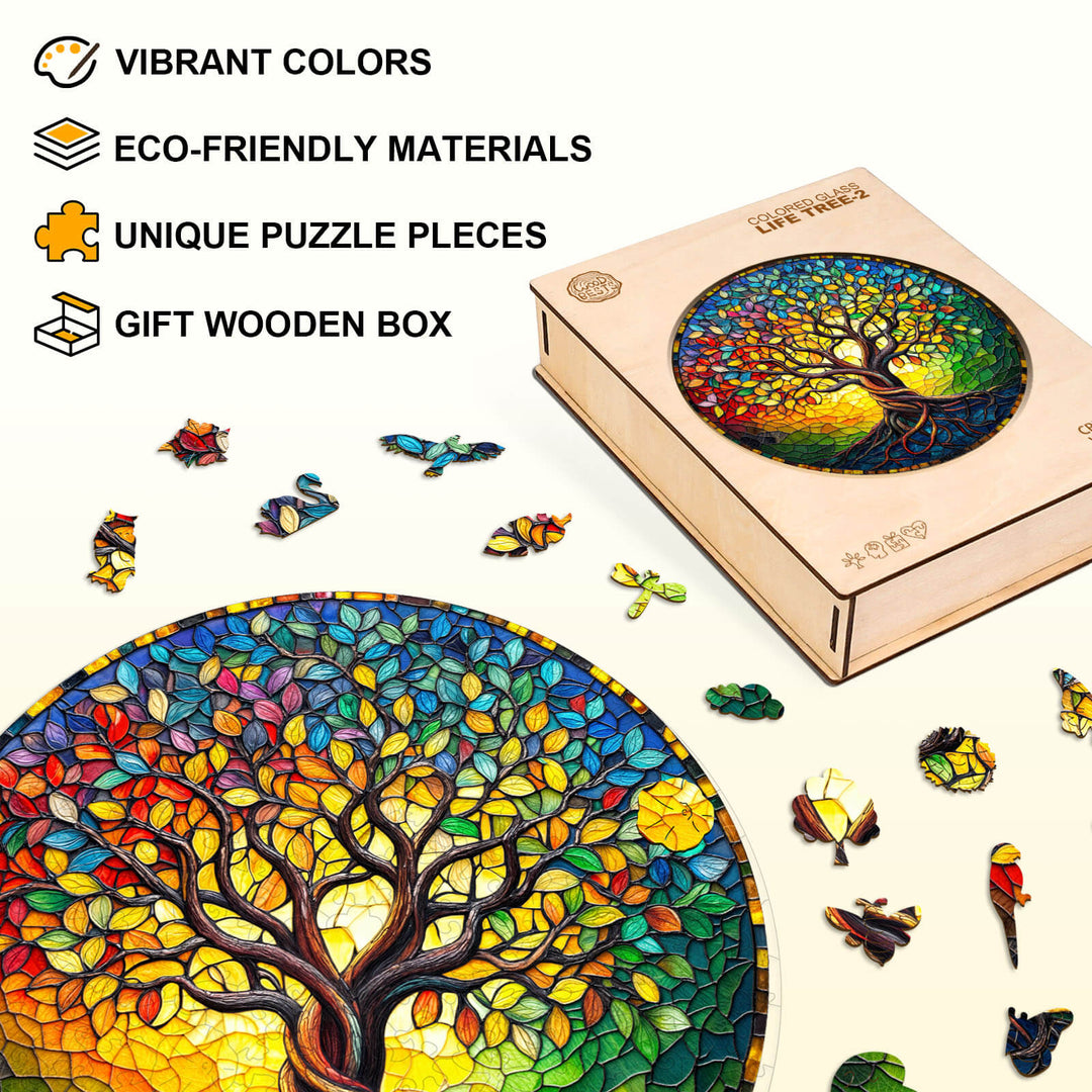 Rompecabezas de madera Árbol de la vida de vidrio coloreado-2