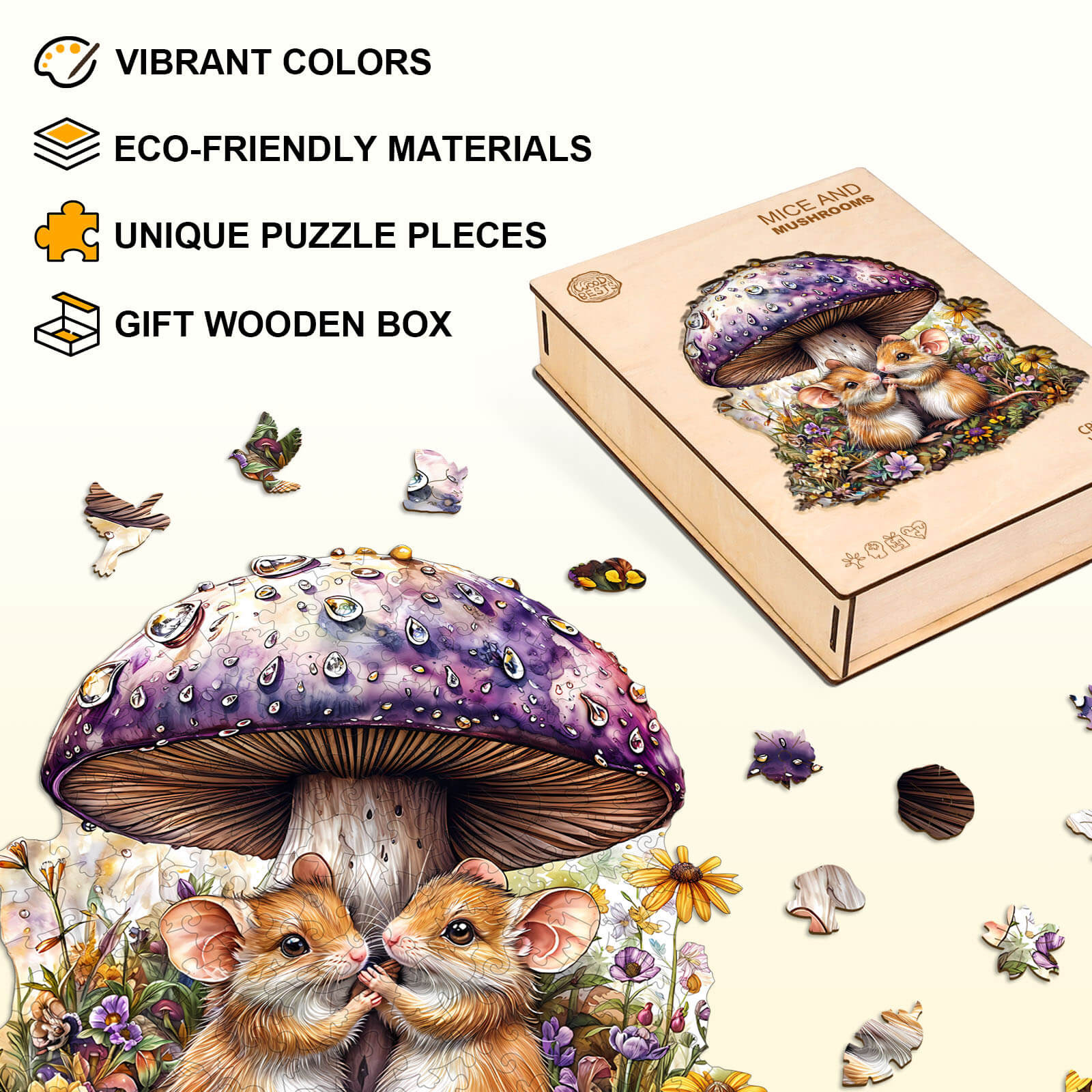 Mäuse und Pilze Holz-Puzzle