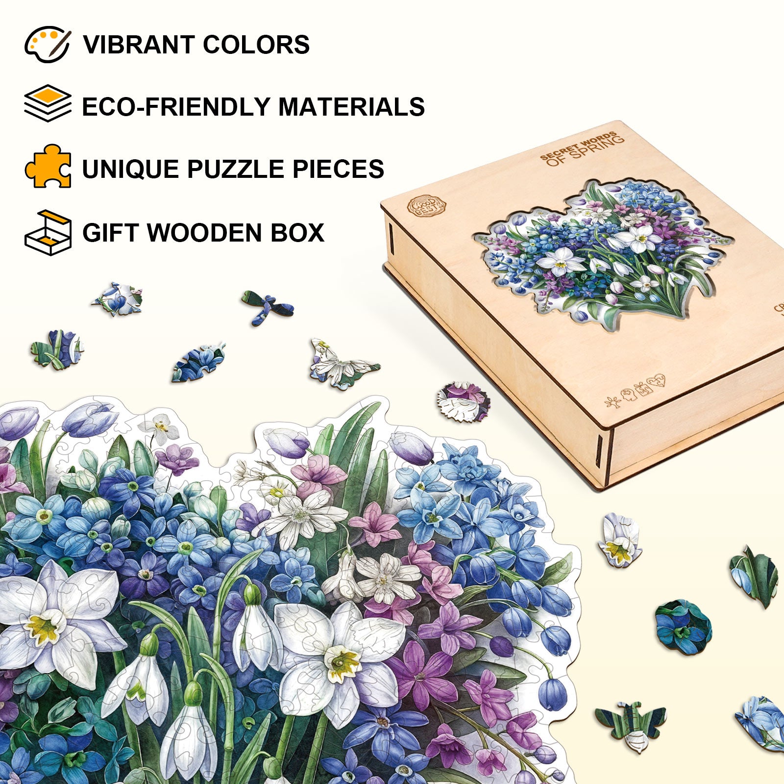 Secret Words of Spring Wooden Jigsaw Puzzle