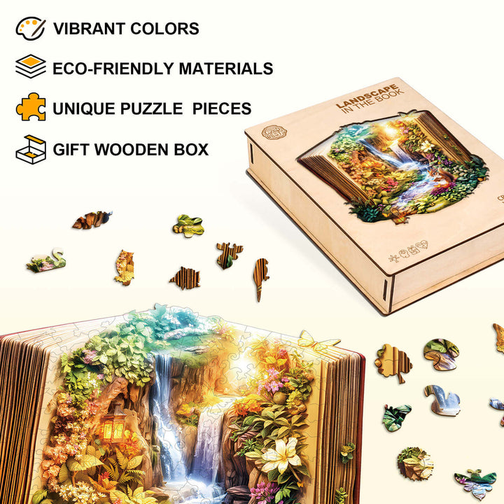 Paysage dans le livre Puzzle en bois