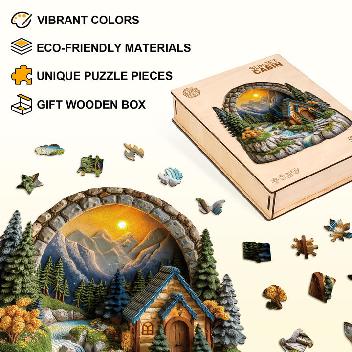 Sunset Cabin Wooden Jigsaw Puzzle
