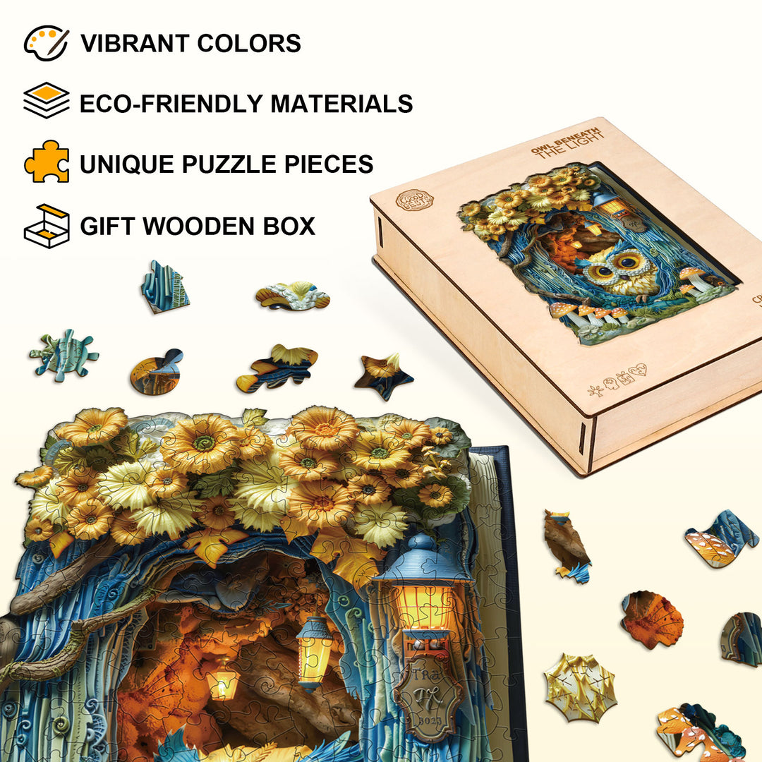 Owl Beneath The Light Wooden Jigsaw Puzzle