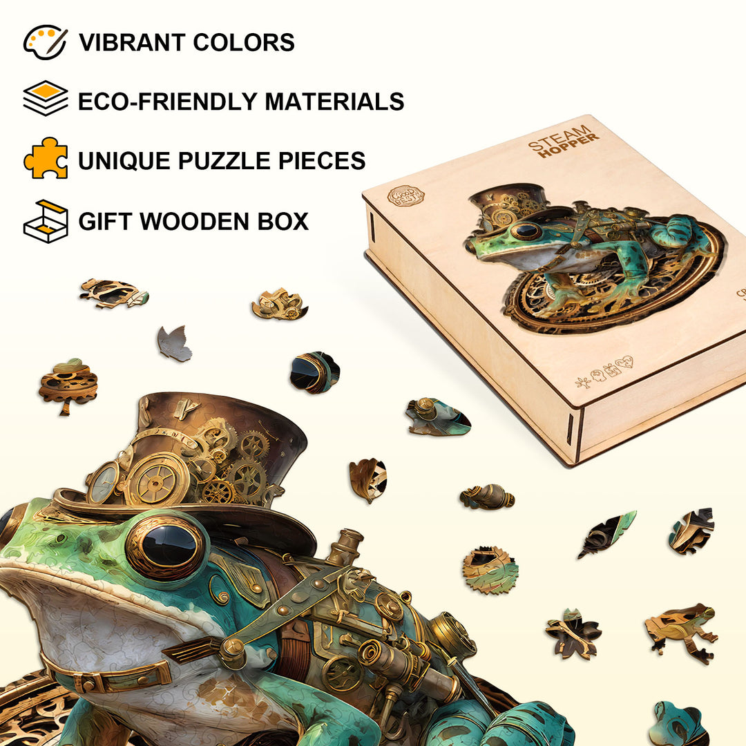 Steam Hopper Frog Wooden Jigsaw Puzzle