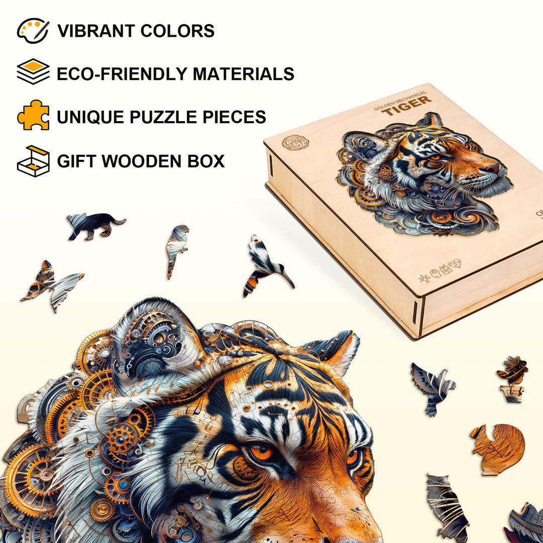 Rompecabezas de madera mecánico tigre dorado