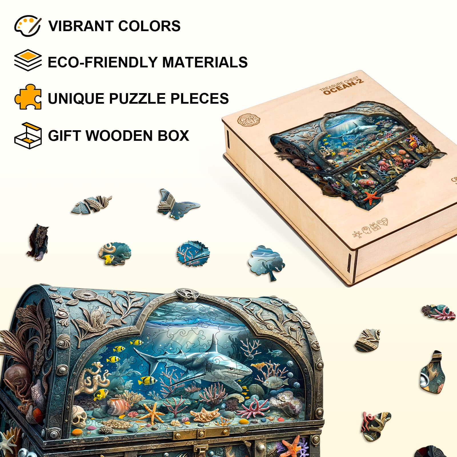 3D Schatztruhe Ozean-2 Holz-Puzzle