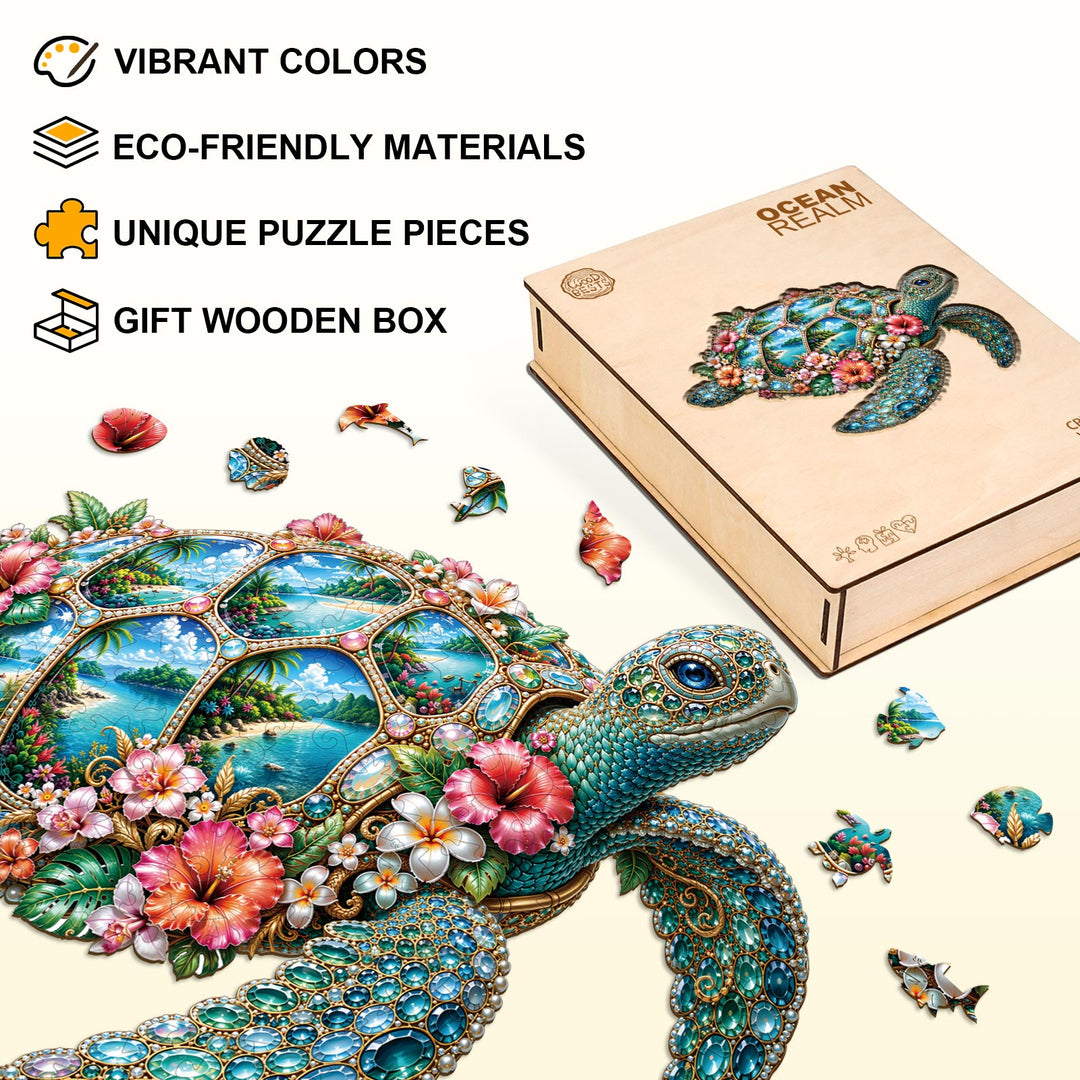 Gemstone Sea Turtle  Wooden Jigsaw Puzzle