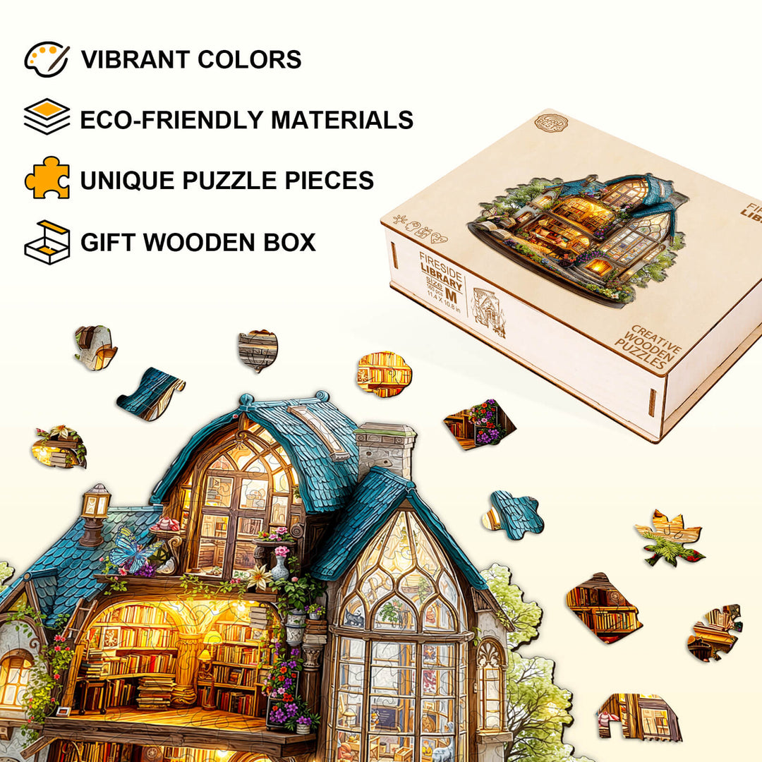 Fireside Library Wooden Jigsaw Puzzle