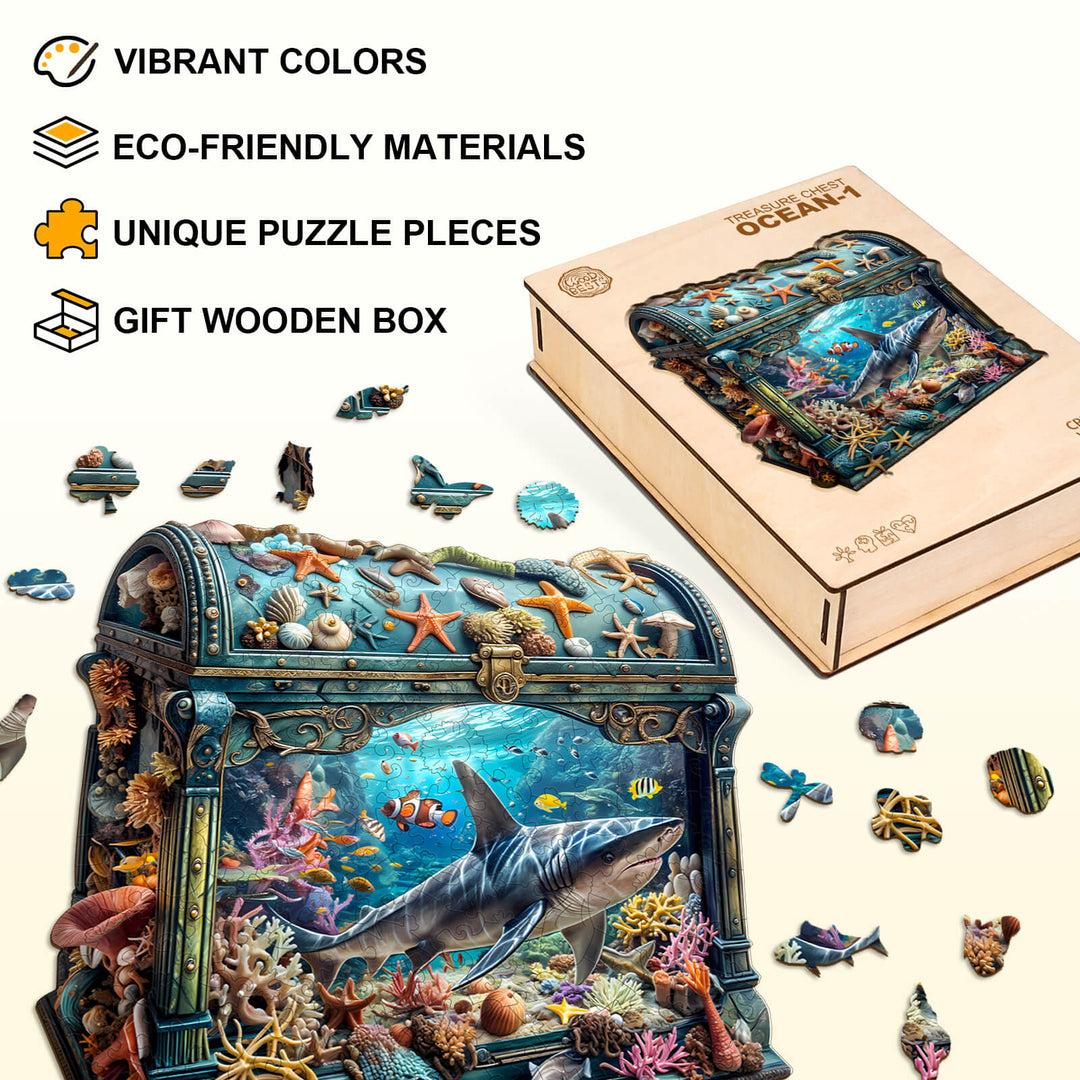 3D Treasure Chest Ocean-1 Wooden Jigsaw Puzzle