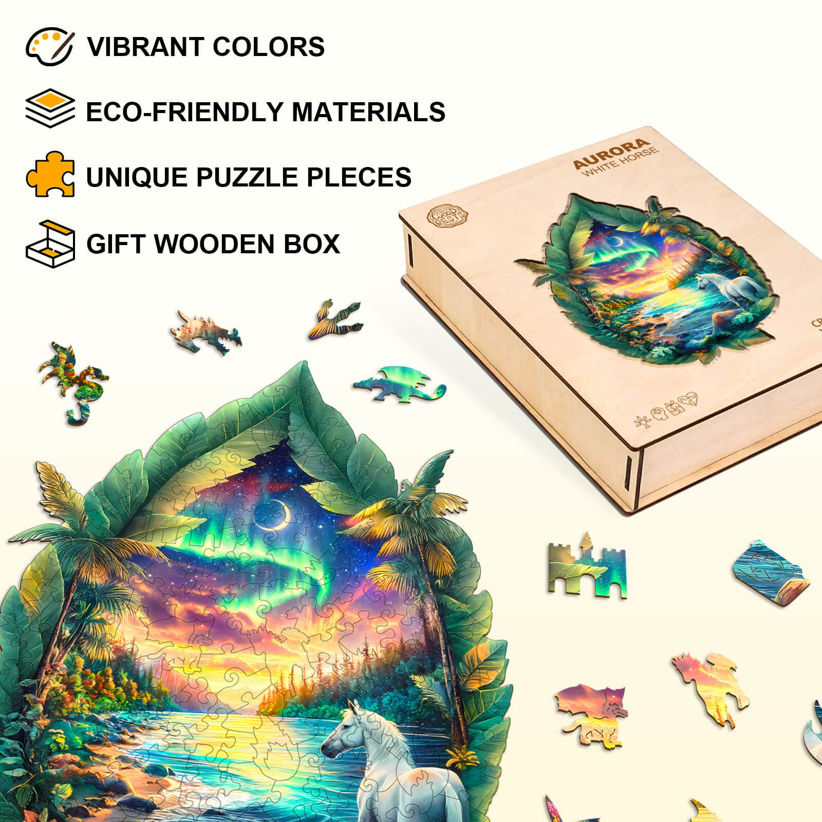 Aurora Weißes Pferd Holzpuzzle