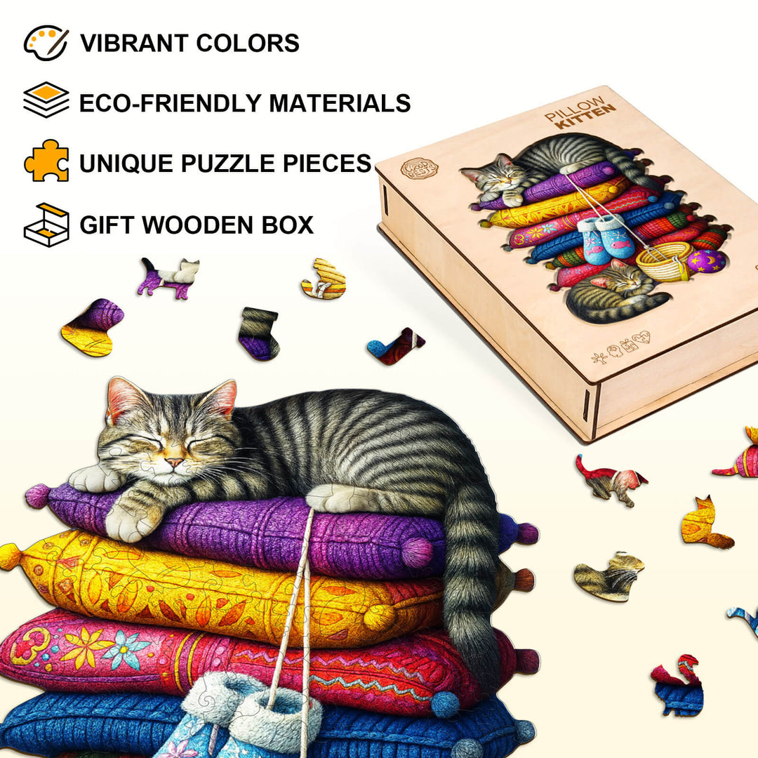 pillow kitten Wooden Jigsaw Puzzle