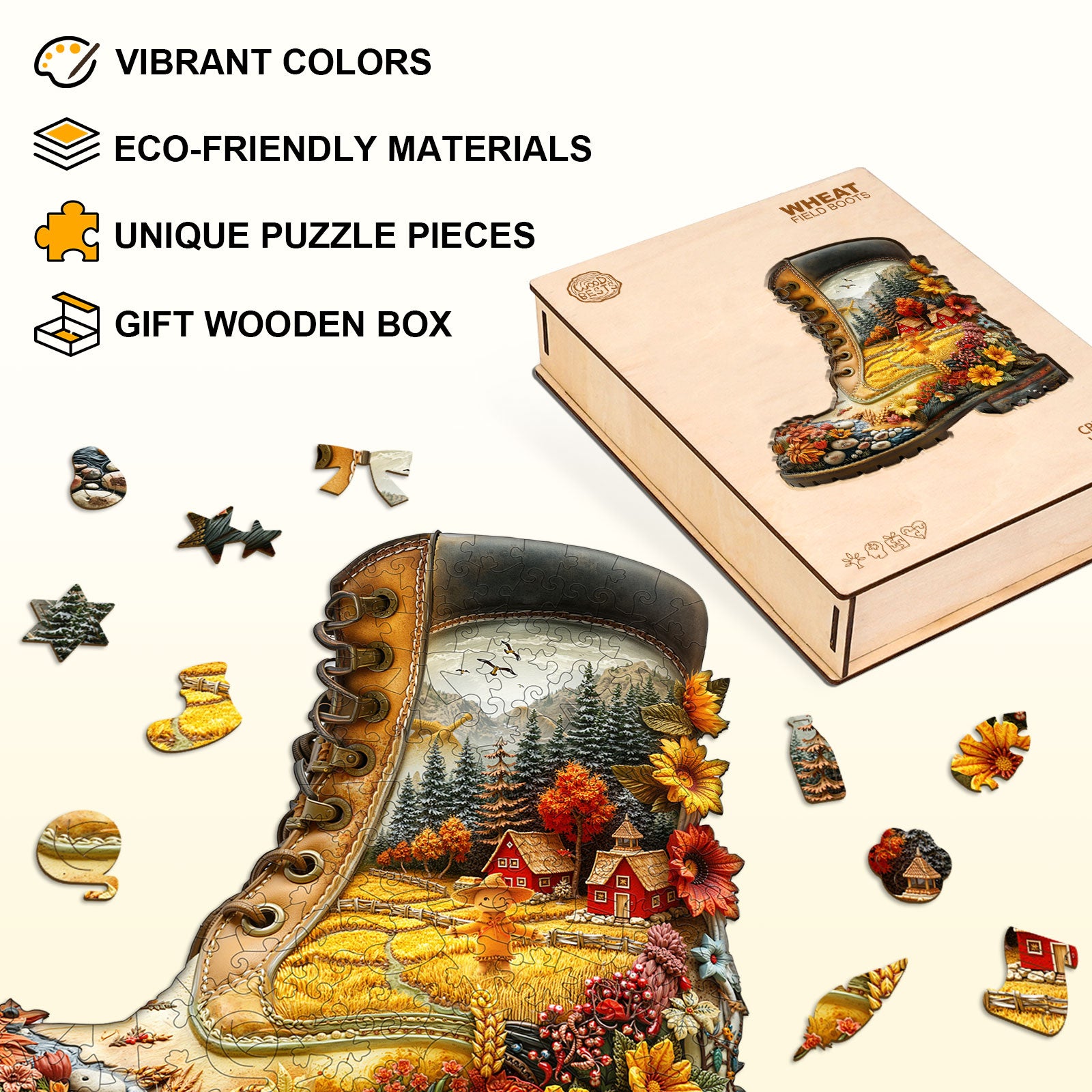 Wheat Field Boots Wooden Jigsaw Puzzle