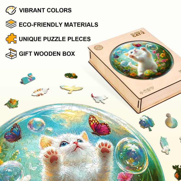 Bubble Cat-2 Wooden Jigsaw Puzzle