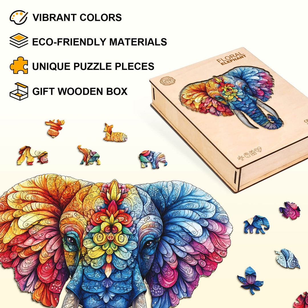 Floral Elephant Wooden Jigsaw Puzzle