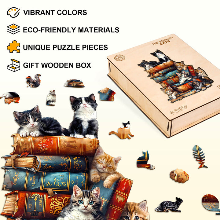 The Bookish Cats Wooden Jigsaw Puzzle