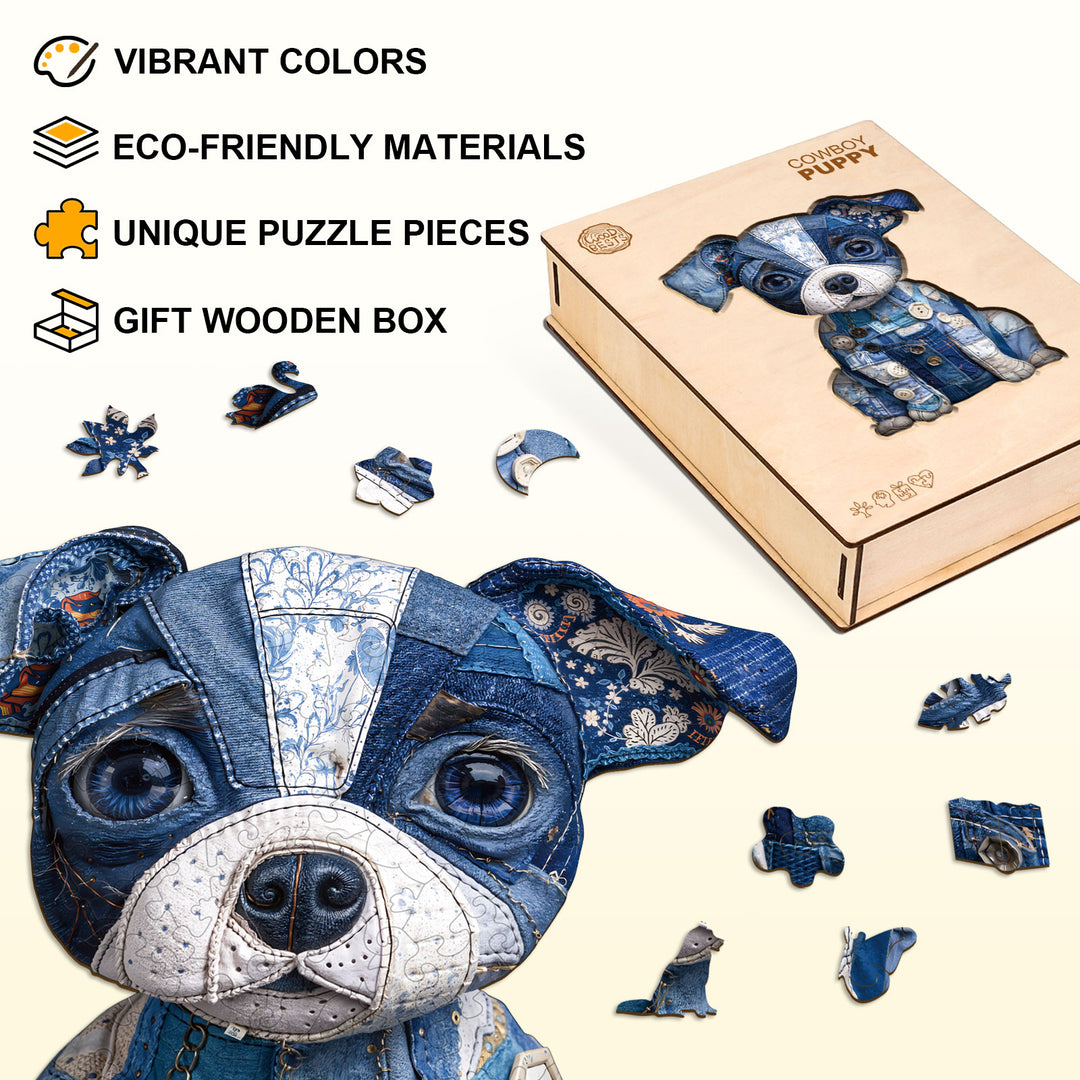 Cowboy Puppy Wooden Jigsaw Puzzle