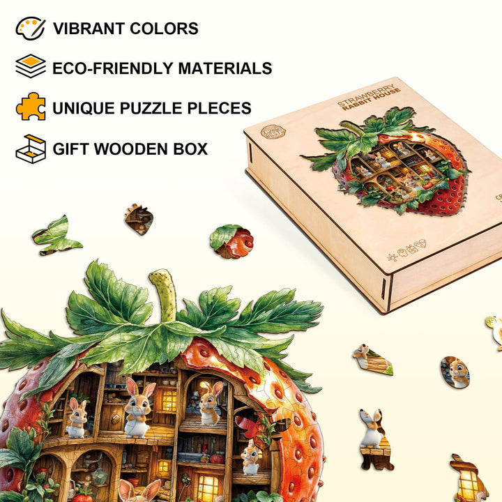Strawberry Rabbit House Wooden Jigsaw Puzzle