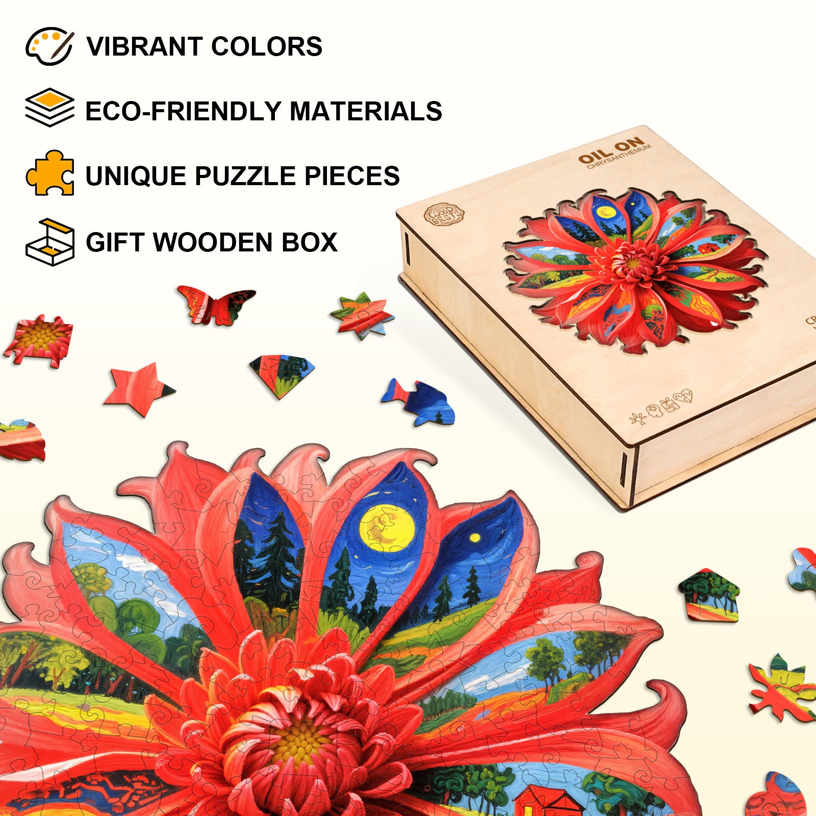 Oil On Chrysanthemum Wooden Jigsaw Puzzle