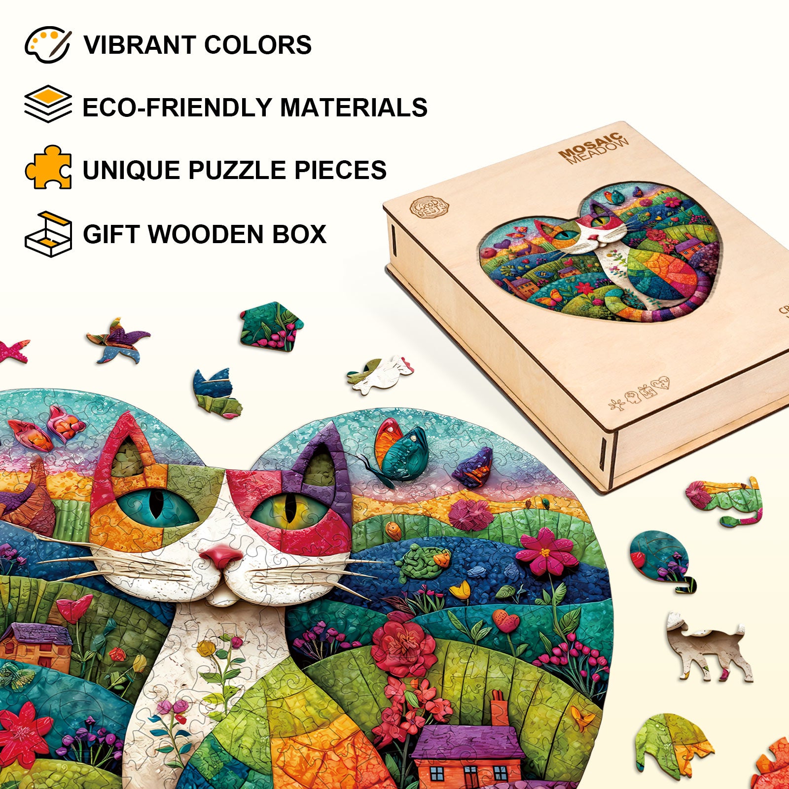 Mosaic Meadow Wooden Jigsaw Puzzle