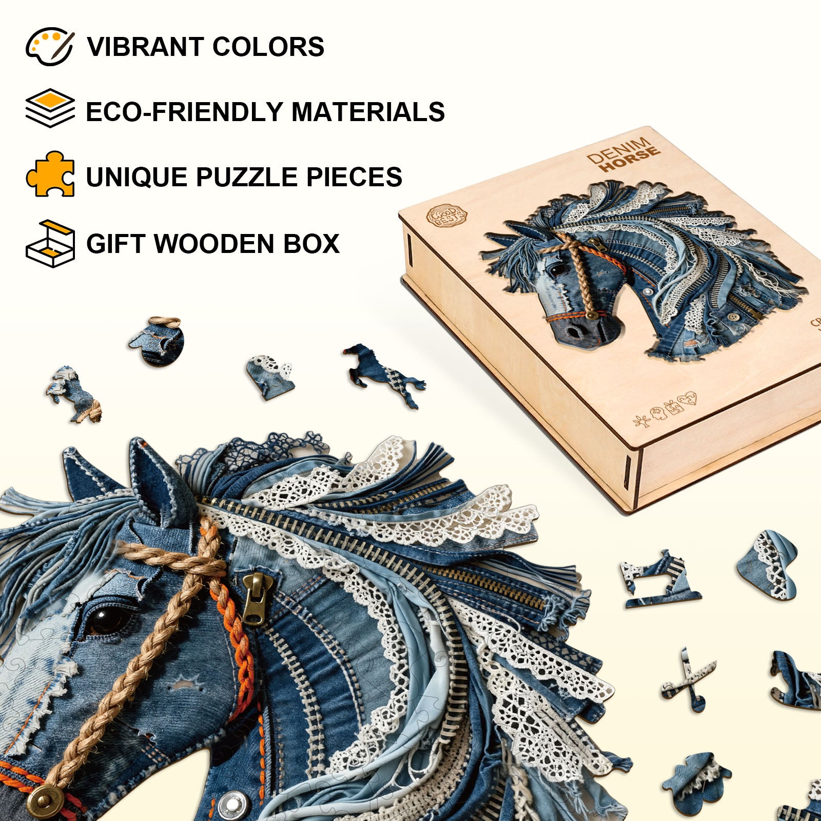 Denim Horse Wooden Jigsaw Puzzle