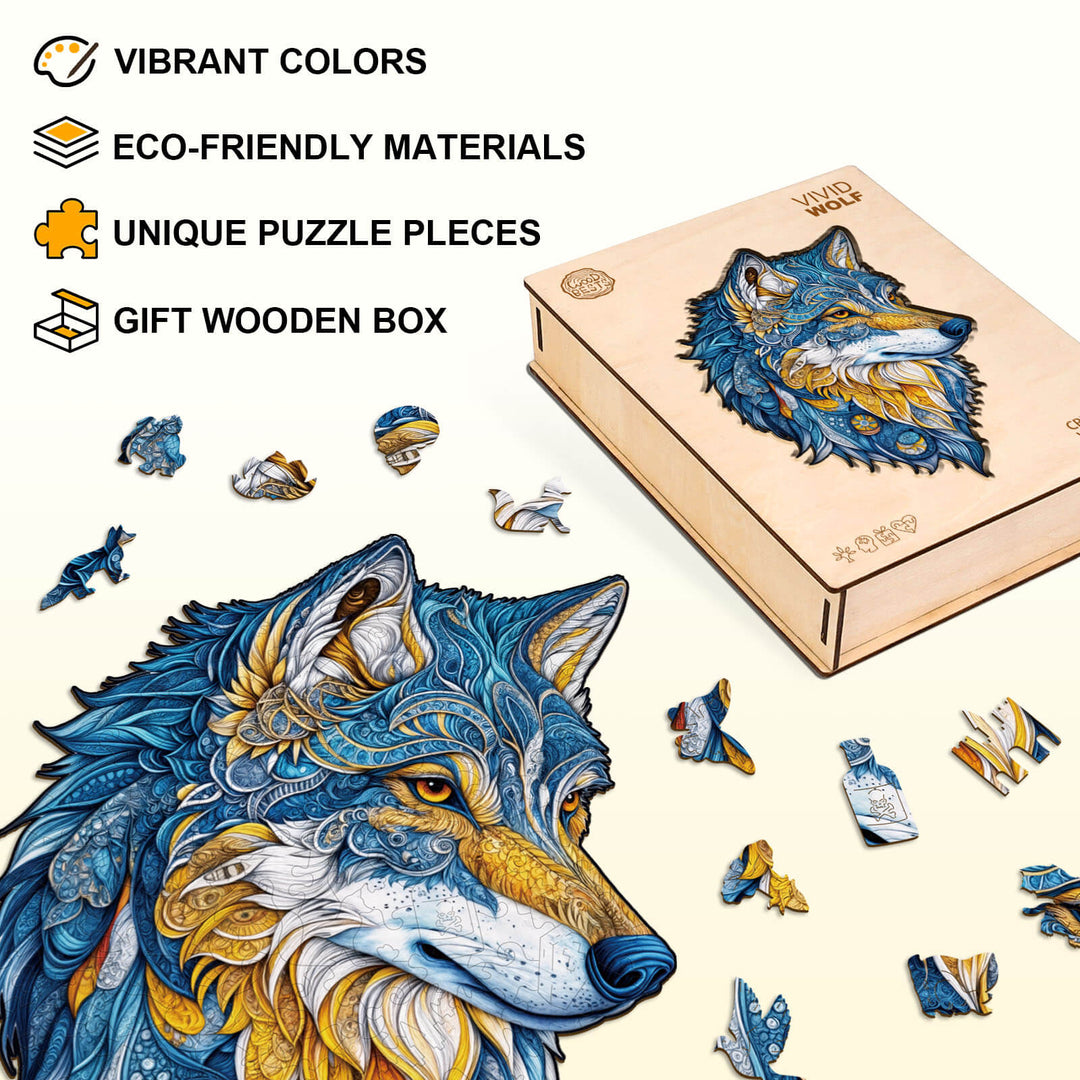 Rompecabezas de madera Lobo vívido