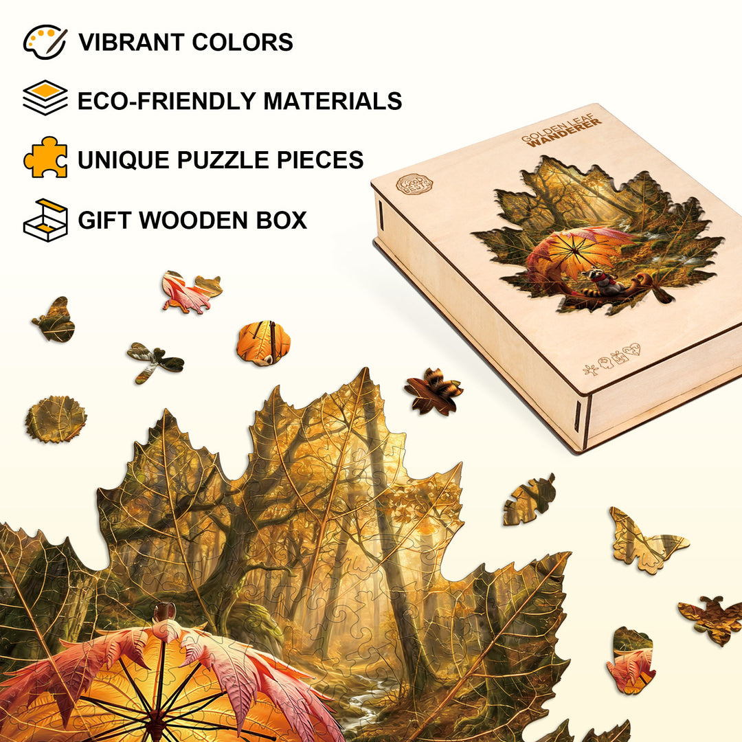 Golden Leaf Wanderer Wooden Jigsaw Puzzle
