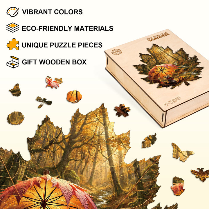 Golden Leaf Wanderer Wooden Jigsaw Puzzle