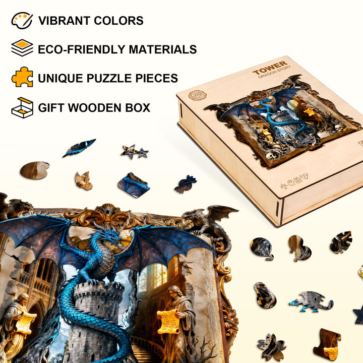 Tower Dragon Story Wooden Jigsaw Puzzle