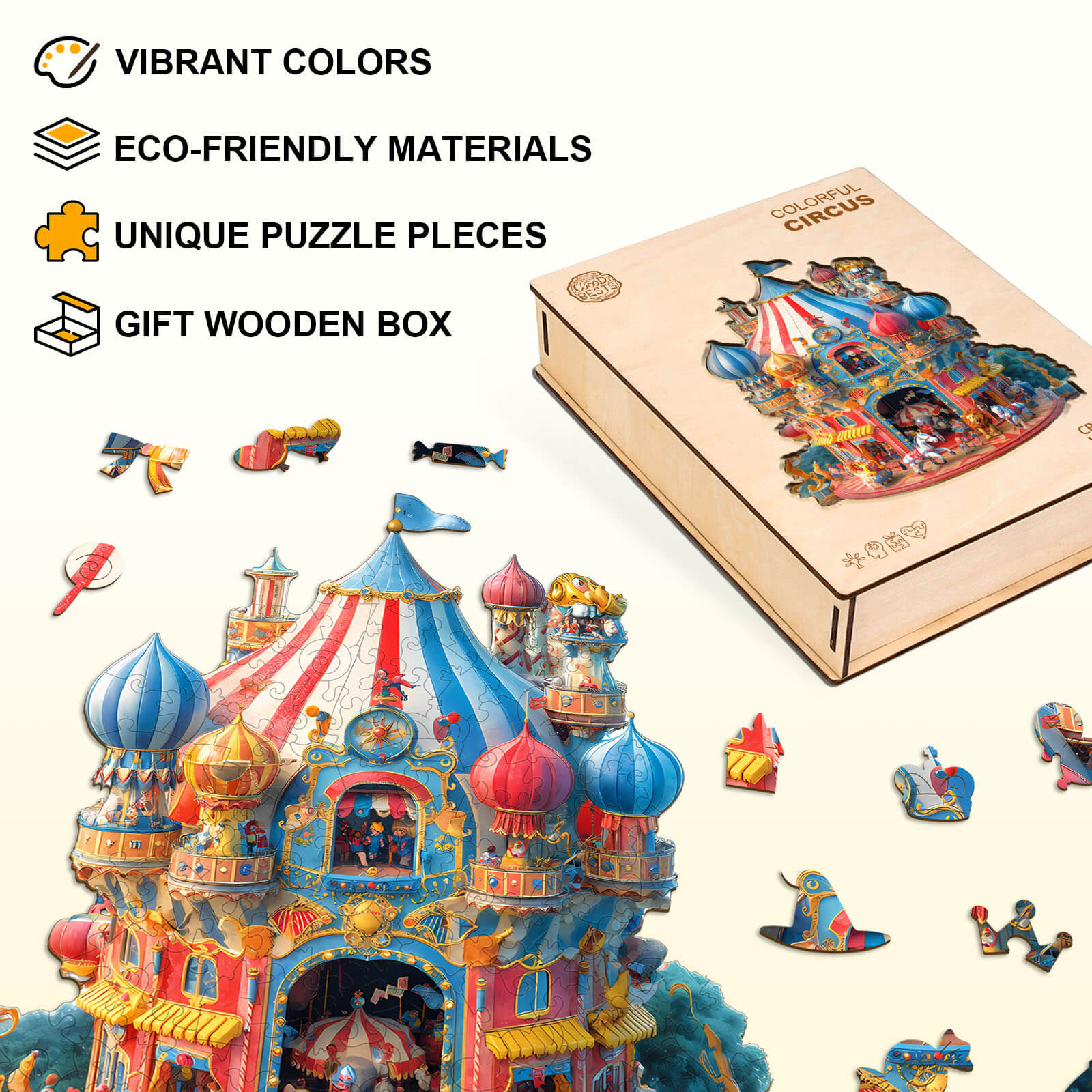 Buntes Zirkus-Holzpuzzle